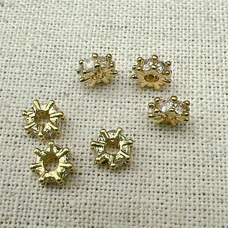 车轮圆筒锆石大孔珠隔珠散珠隔片 铜镀真金电镀 多规格 厂家批发