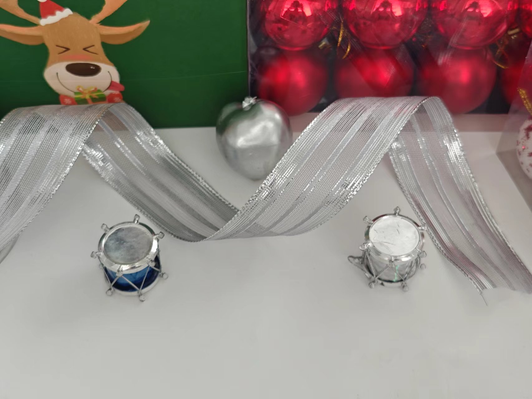 Item No. 1272 Christmas Gift Packaging Decoration DIY Silver onion Mesh Belt 3 strips Fine Grey Christmas Webbing 3.8cm