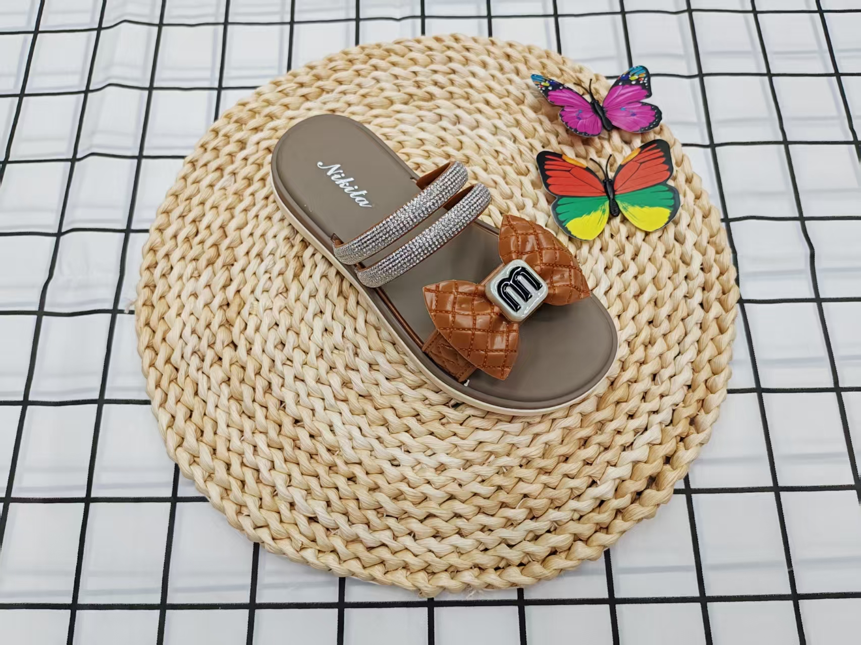 Children's cooling slippers, girls' summer bow anti-slip cooling slippers details Picture