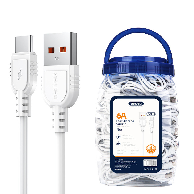 usb canned 6A fast charging cable suitable for Android and Apple Type-C mobile phone data cable (50 pieces per can) Item Picture