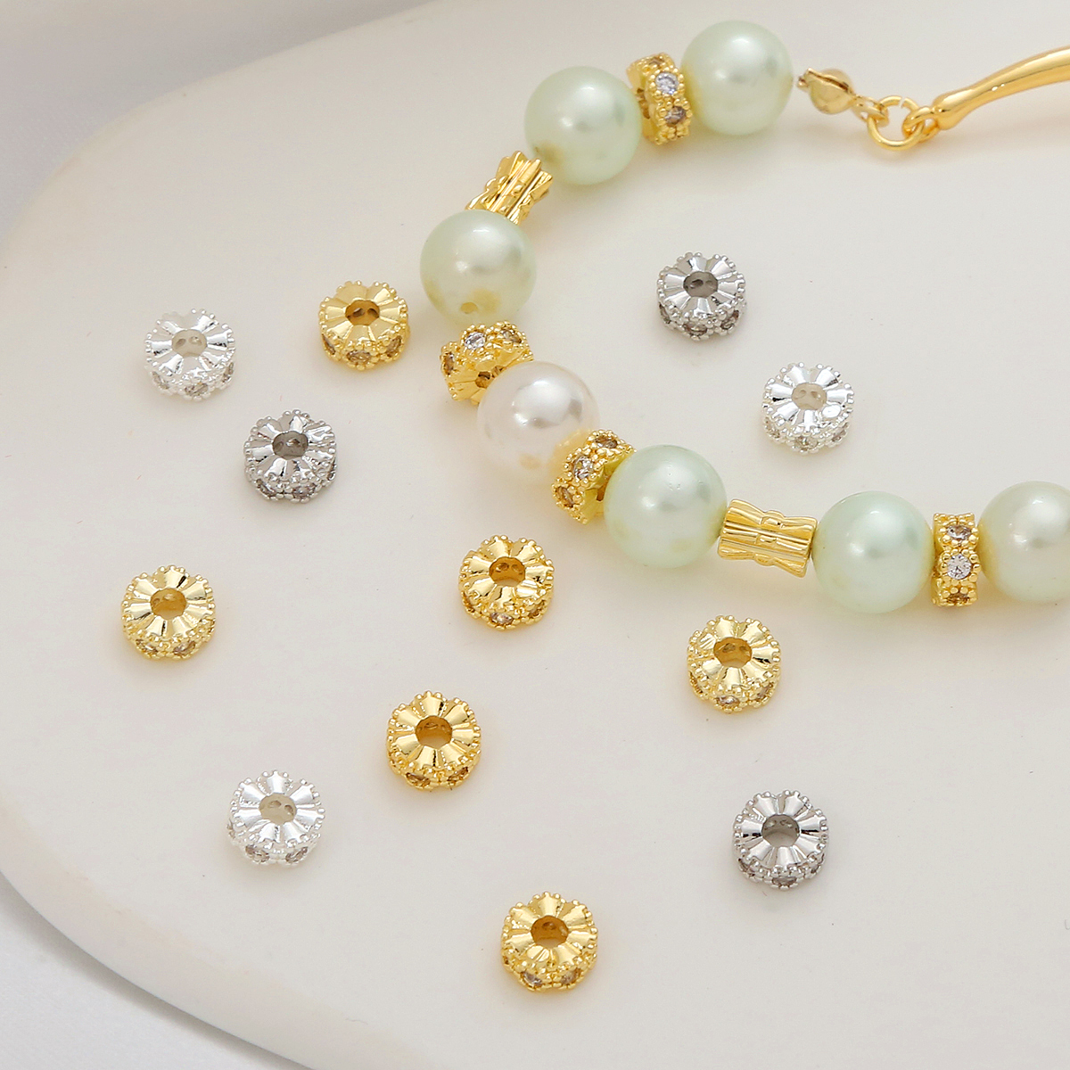 14K color-preserving beads, gold-encrusted with zircon spacers, large-hole beads, DIY bracelet, zircon lace edge gasket Specification image