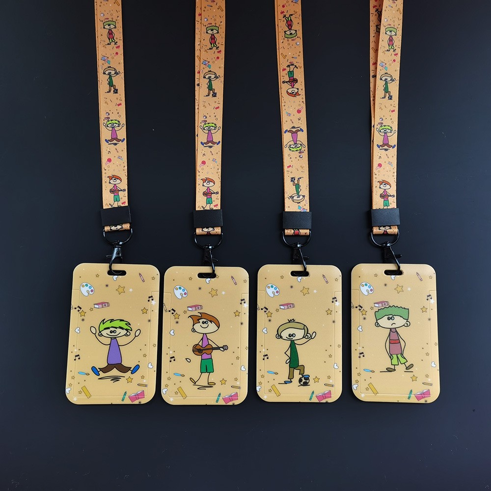 Cute cartoon student sliding cover card holder, bus card, ID card protective case, access control card, waterproof exhibition certificate, transparent plastic card holder, work card holder, name tag, lanyard, card brick Item Picture