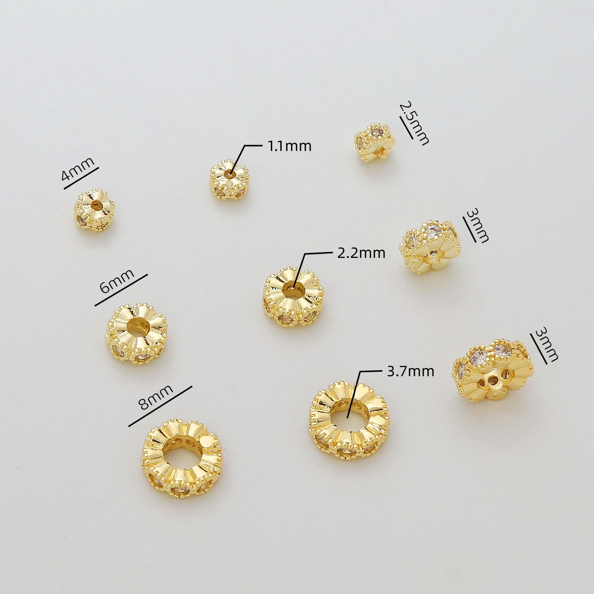 14K color-preserving beads, gold-encrusted with zircon spacers, large-hole beads, DIY bracelet, zircon lace edge gasket Item Picture