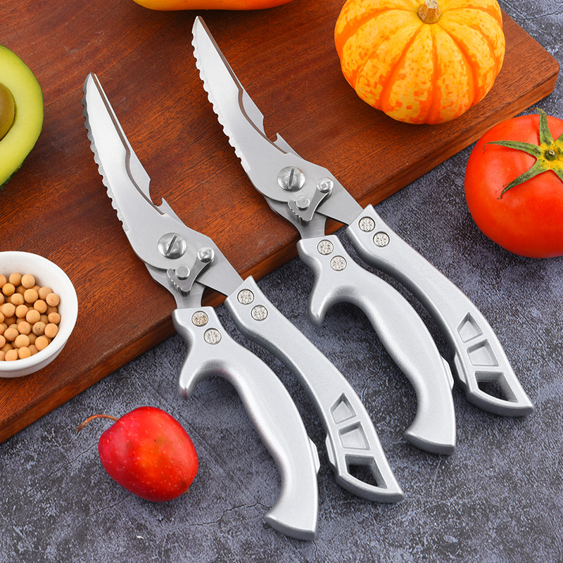 Stainless steel household kitchen scissors, multi-functional fish-killing scissors, strong bone chicken bone scissors, automatic rebound food scissors full figure