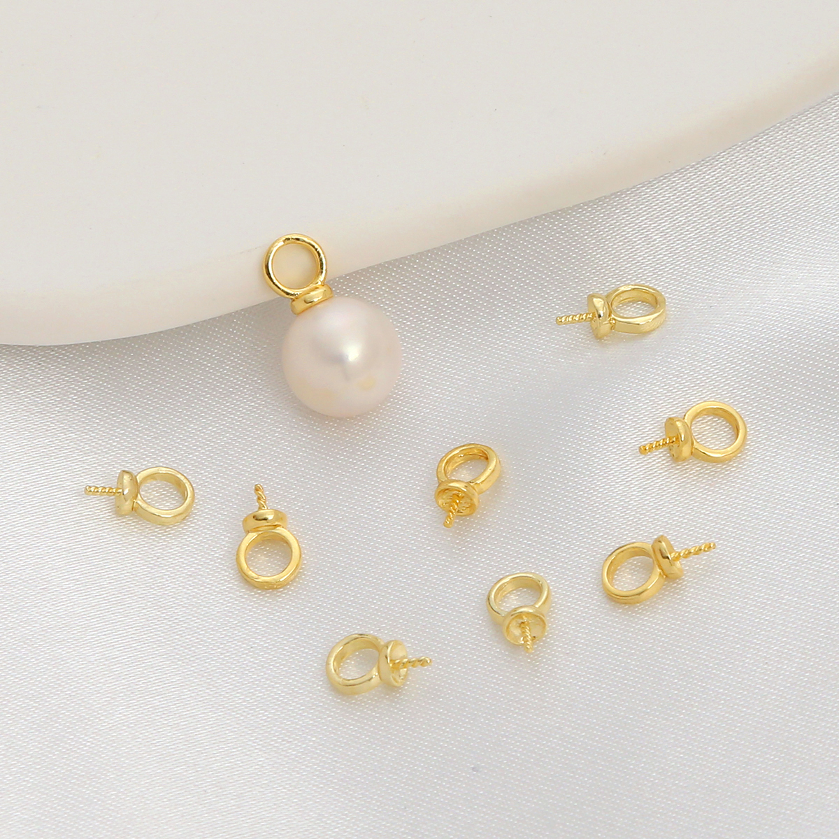 半孔珠托保色14K包金螺纹羊眼大孔珍珠吊坠托项链吊针diy饰品配件产品图