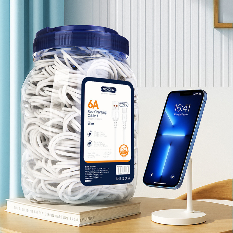 usb canned 6A fast charging cable suitable for Android and Apple Type-C mobile phone data cable (50 pieces per can) Application Scenario
