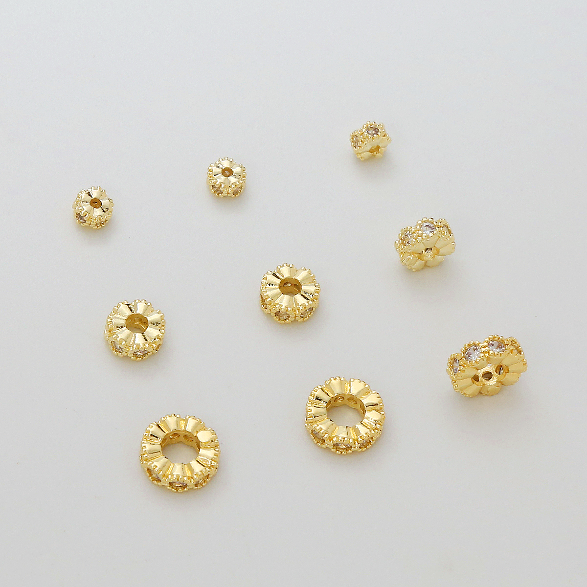 14K color-preserving beads, gold-encrusted with zircon spacers, large-hole beads, DIY bracelet, zircon lace edge gasket details Picture