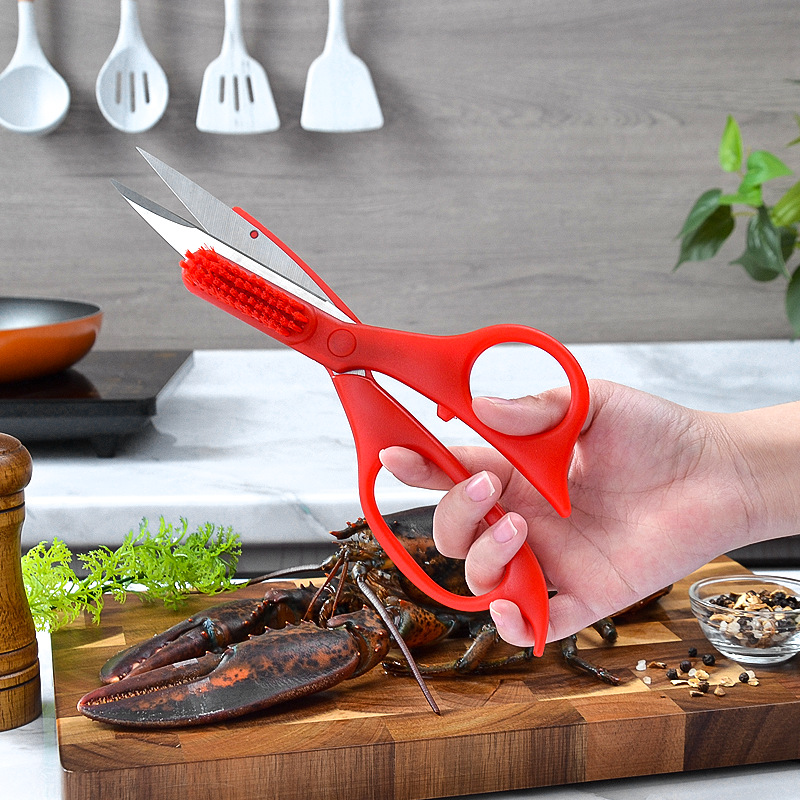New multi-functional two-in-one shrimp scissors, brush scissors, seafood scissors, crab scissors, crayfish scissors, lobster scissors Specification drawing