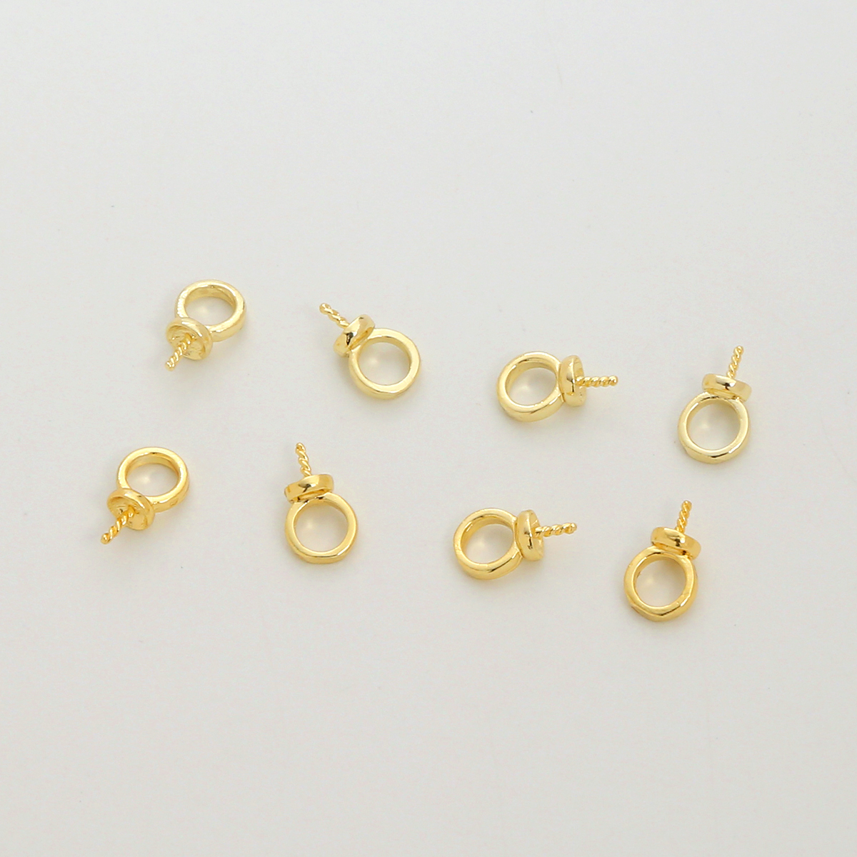 半孔珠托保色14K包金螺纹羊眼大孔珍珠吊坠托项链吊针diy饰品配件