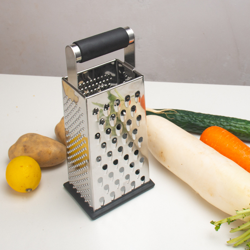 Stainless steel four-sided melon grater, kitchen household grater and peeler, multi-purpose cheese grater, grater and small tool Specification drawing