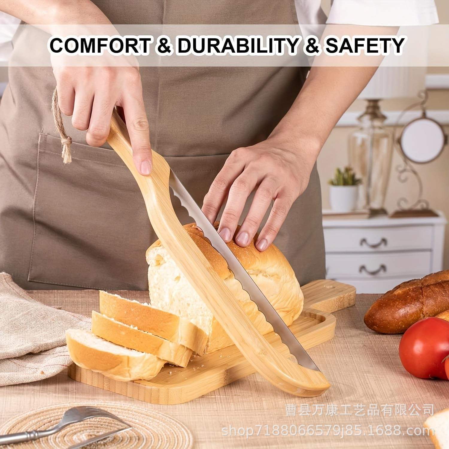 In-stock wooden bread saw, cross-border simple baking bread cutting saw, kitchen tools, wooden bread slicing saw Specification drawing
