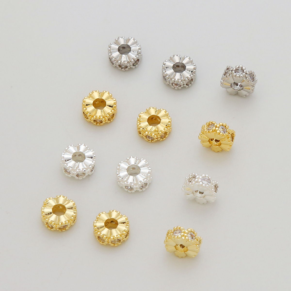 保色珠子14K包金镶嵌锆石隔片隔珠大孔串珠DIY手串锆石蕾丝边垫片