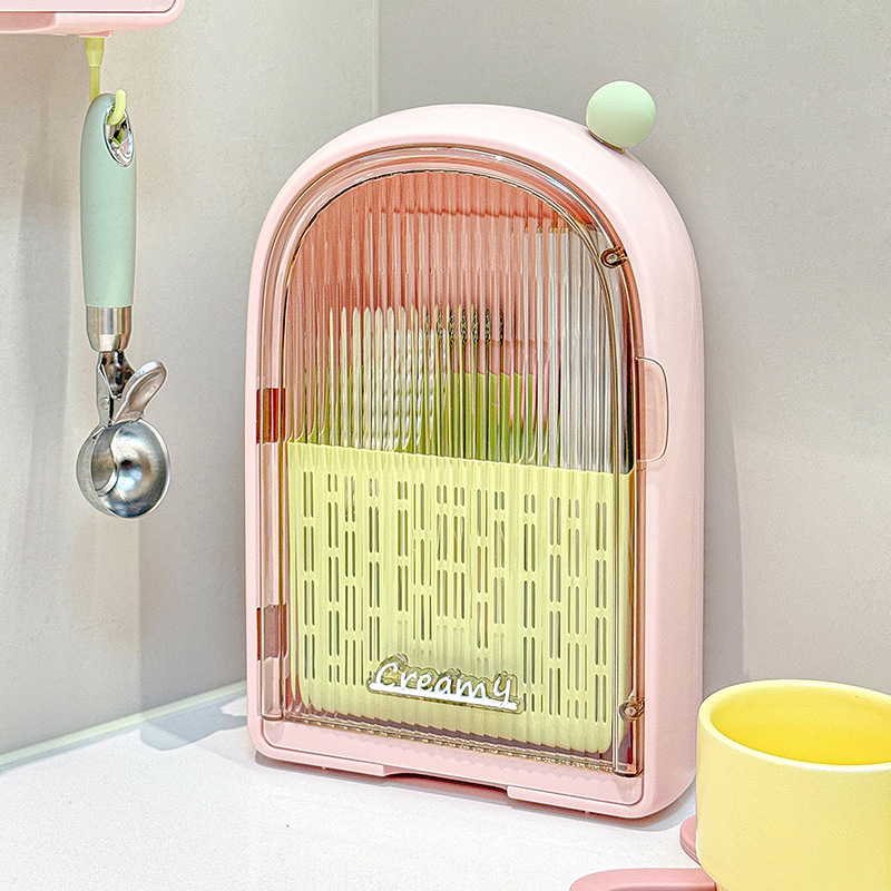 J06-7000 Dopamine chopstick holder, non-drilling kitchen storage rack, spoon storage rack, plastic wall-mounted draining storage box Specification image