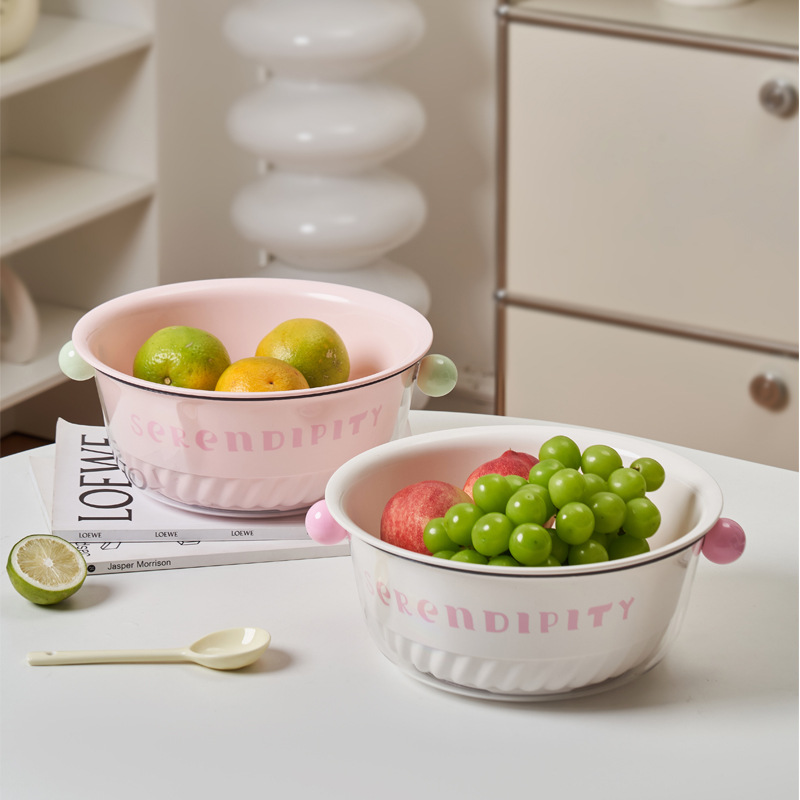 J06-6956 Vegetable washing basin, draining basket, household kitchen, double-layer fruit washing basket, vegetable washing basin, exquisite dopamine small fruit plate Specification image