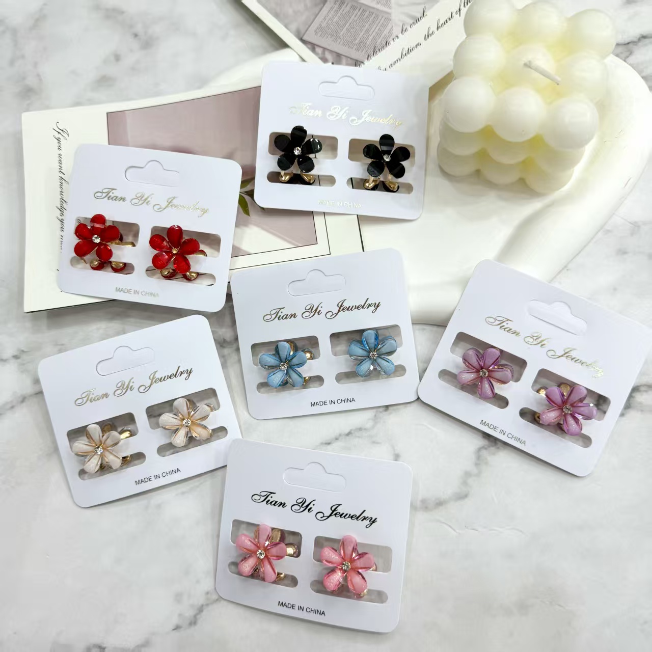 Tianyi Accessories 2.5CM Sweet, colorful, delicate and small flower clips, side hair clips, top clips, bangs clips, small clips, children's and adults' hair clips Specification image