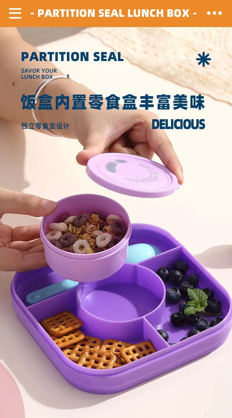 The J35-2682 student lunch box is a plastic microwave-safe lunch box for primary school students and comes with tableware detail image 7