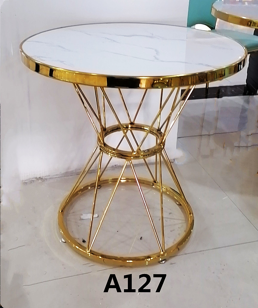 吕字家具-轻奢岩板客厅北欧现代铁艺大理石小圆桌子  详情2