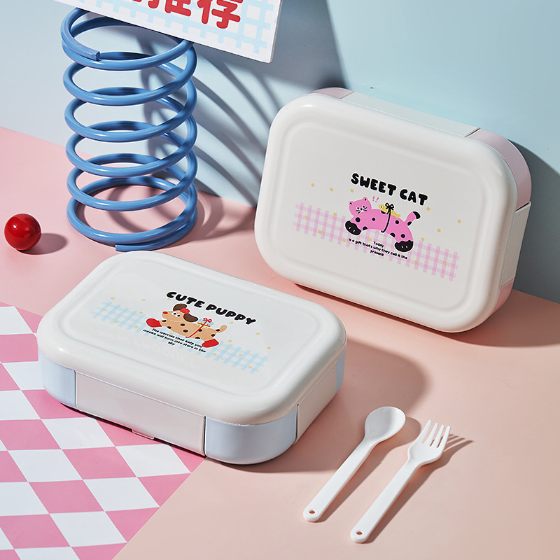 J06-6968 Large-capacity cartoon compartments plastic multi-compartment lunch box, student lunch box, microwave oven, daily necessities, tableware, food preservation box, lunch box, plastic portable lunch box, food preservation bowl, self-heating lunch box, kitchenware Item Picture