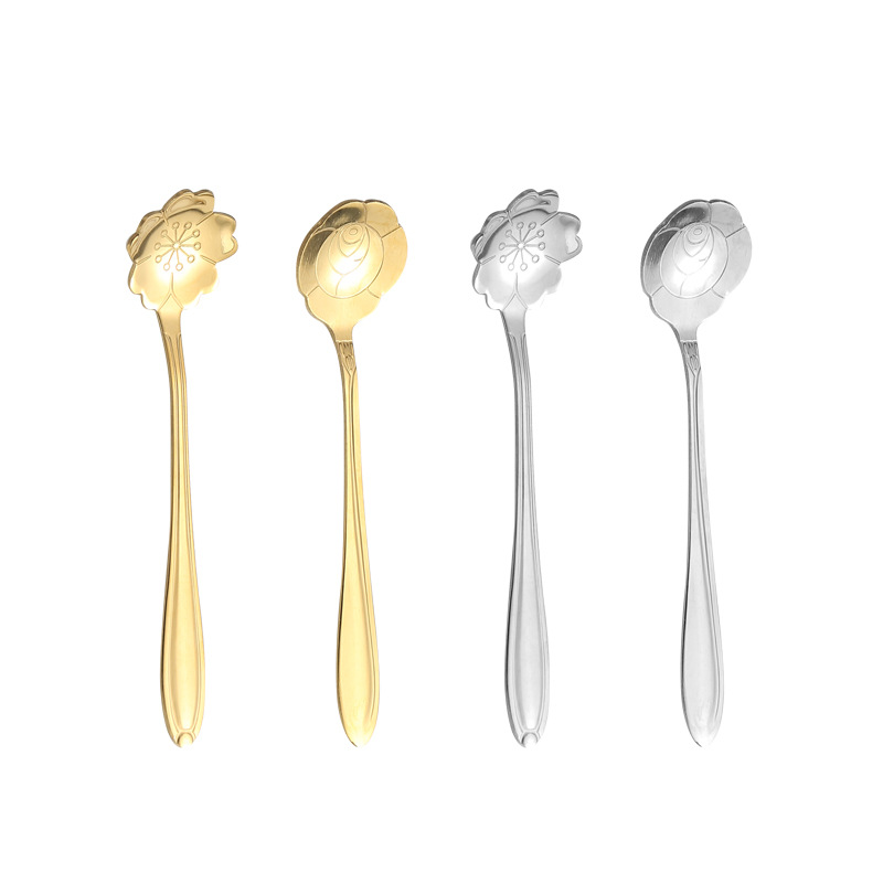 Stainless steel ins coffee spoon, long-handled cherry blossom mixing spoon, dessert honey small flower spoon, wedding Starba-style souvenir Item Picture