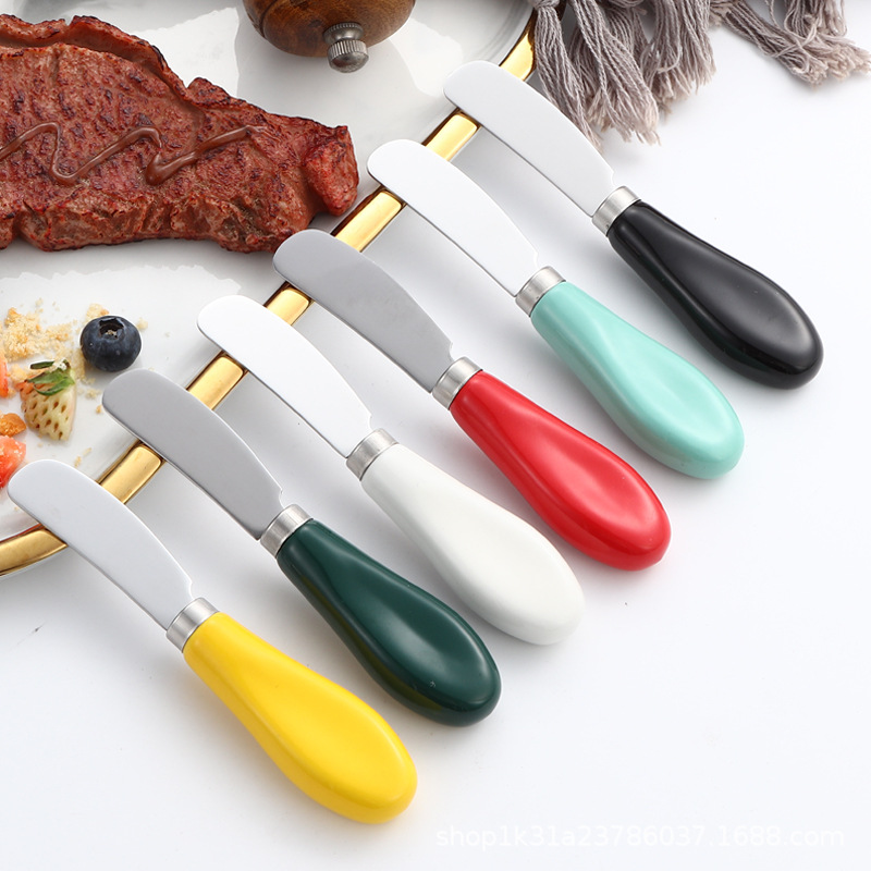 Ceramic handle butter knife 430, stainless steel butter knife, jam spatula, cream cheese knife, household cheese knife manufacturer full figure