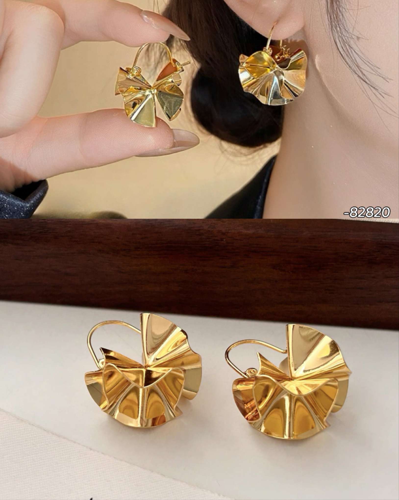 New pleated ear hooks, irregular double-sided flower stud earrings, high-end women's light luxury earrings, commuter style earrings, a bestseller in live-streaming by Internet celebrities Specification image