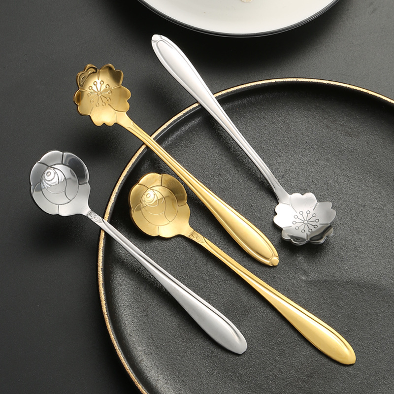 Stainless steel ins coffee spoon, long-handled cherry blossom mixing spoon, dessert honey small flower spoon, wedding Starba-style souvenir details Picture