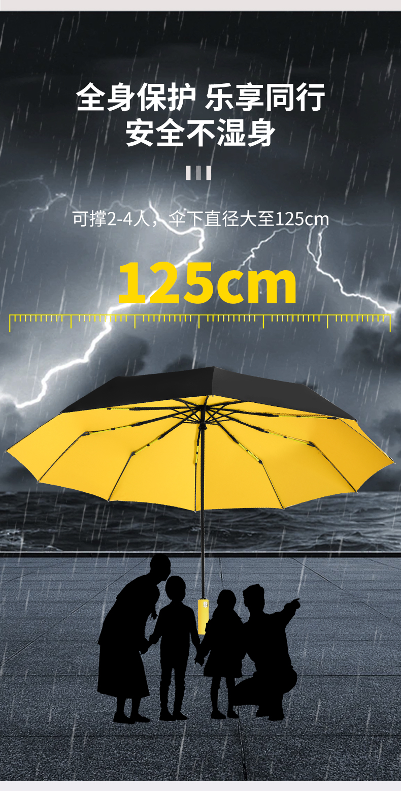 S3023 Large fully automatic umbrella Solid color black rubber umbrella Self-opening and closing umbrella suitable for both men and women, large universal umbrella for sunny and rainy days wholesale pic 5