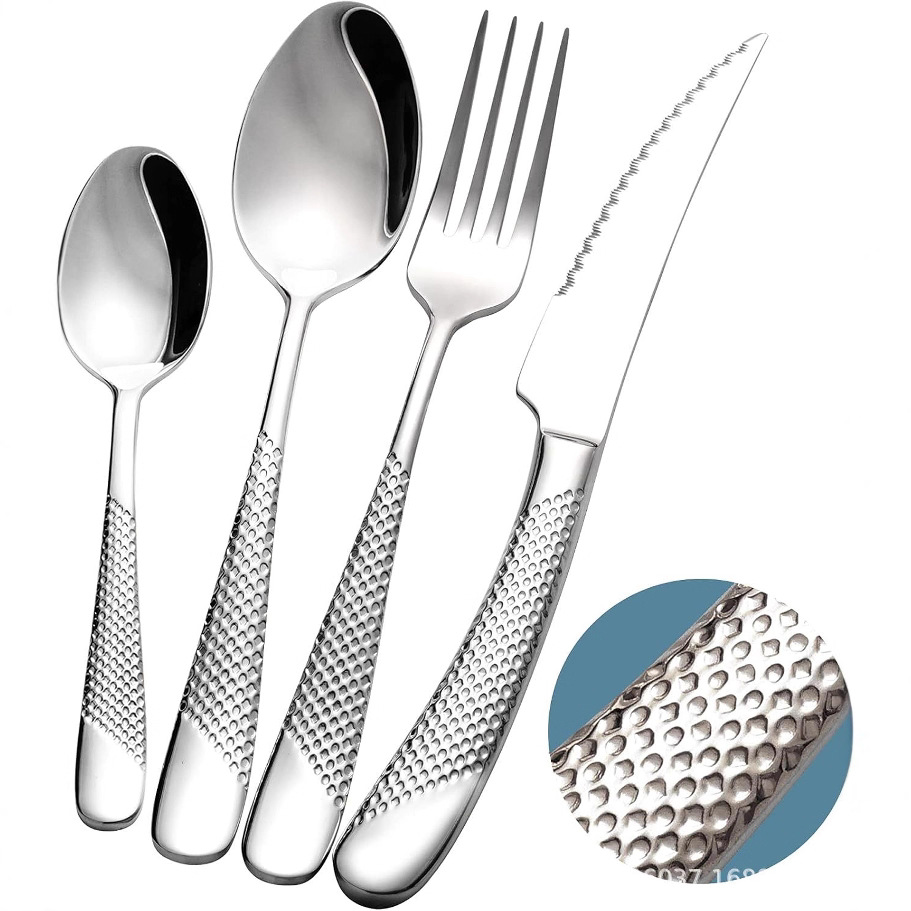 Cross-border Amazon stainless steel star-diamond knives, forks and spoons, high-end golden steak knives, table knives, dessert spoons, French and Western tableware full figure