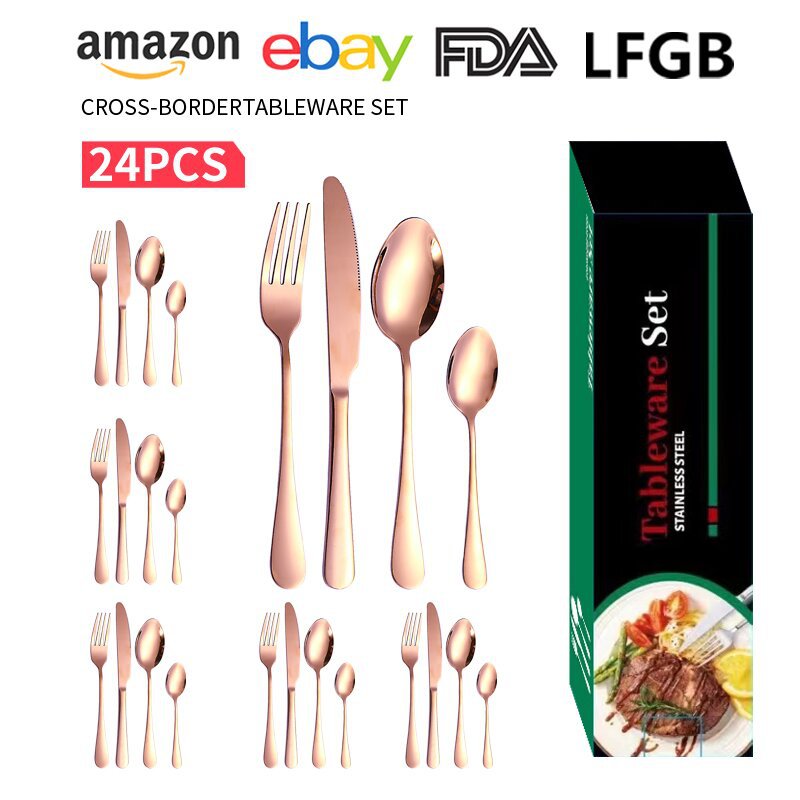 Cross-border Amazon Western cuisine knife, fork and spoon 4-piece stainless steel tableware, gold-plated gift box tableware set Application Scenario