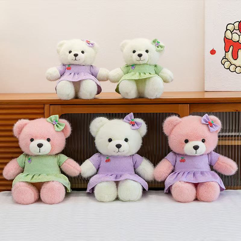 Colorful hugging bear dolls, pearl bow teddy bear plush toys, Valentine's Day girl doll gifts
