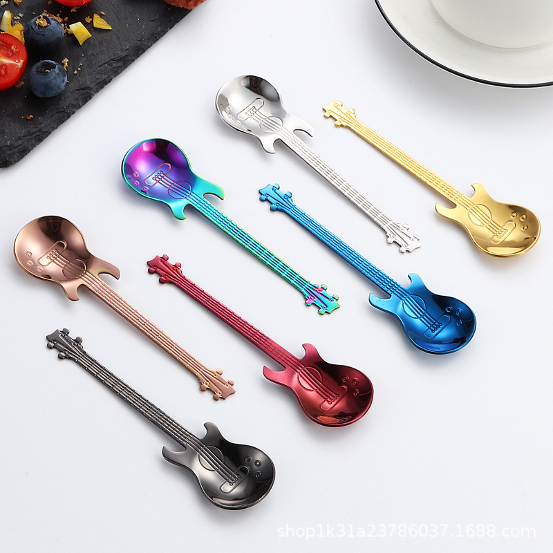 Cross-border 304 stainless steel spoon, guitar spoon, ice bar spoon, music bar spoon, coffee blender spoon, mug spoon Specification drawing