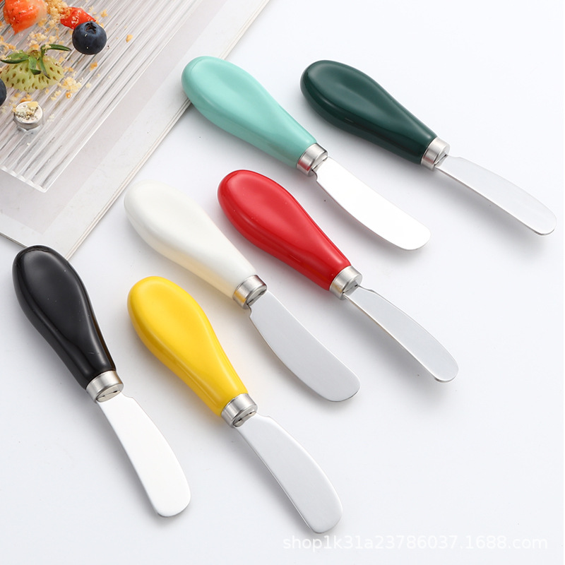 Ceramic handle butter knife 430, stainless steel butter knife, jam spatula, cream cheese knife, household cheese knife manufacturer Specification drawing