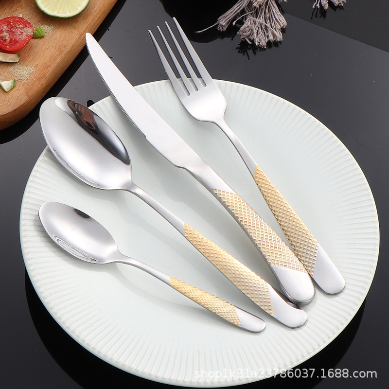 Cross-border Amazon stainless steel star-diamond knives, forks and spoons, high-end golden steak knives, table knives, dessert spoons, French and Western tableware Application Scenario