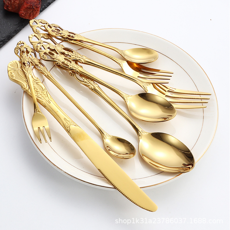 Cross-border Imperial Court relief stainless steel knife, fork and spoon hotel Western cuisine tableware set, mixing spoon, coffee spoon, steak knife Specification drawing