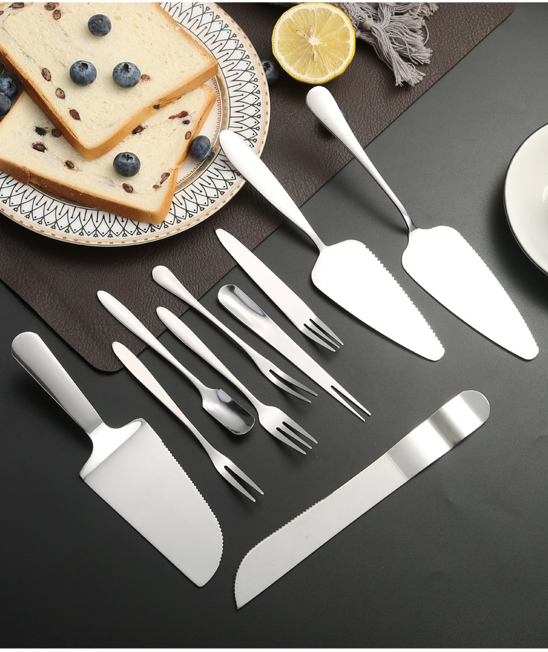 Stainless steel cake knife and fork set, multi-functional dessert fruit fork, cheesecake spatula, mooncake knife and fork can be printed with logo full figure