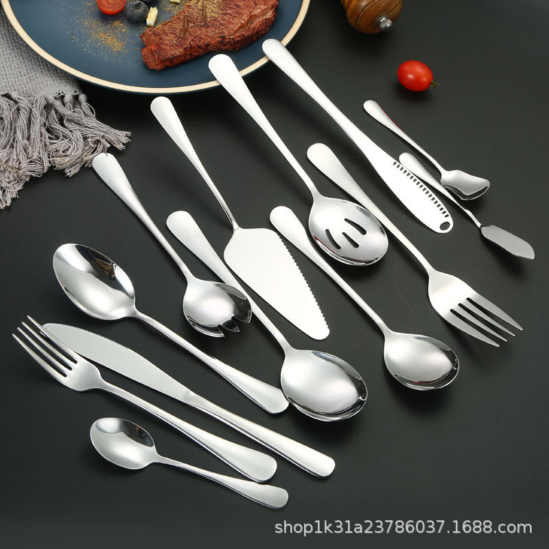 Amazon's best-selling stainless steel tableware public set: knife, fork, spoon, butter knife, cake spatula, service spoon, fork, soup shell, leaky Application Scenario