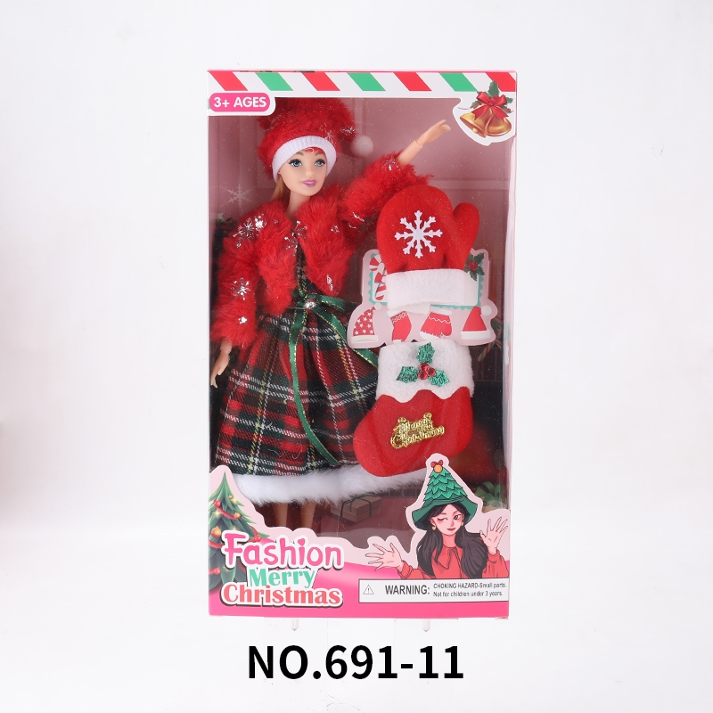 新品洋娃娃高端公主娃娃玩具盒装圣诞主题  11.5寸11关节小麦色实身 毛衣3件套 芭比公扮家家酒玩具大盒套装-11