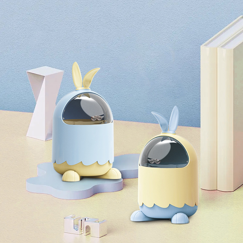 G28-2950克兔兔桌面垃圾桶可爱造型向内开盖小巧不占地整洁