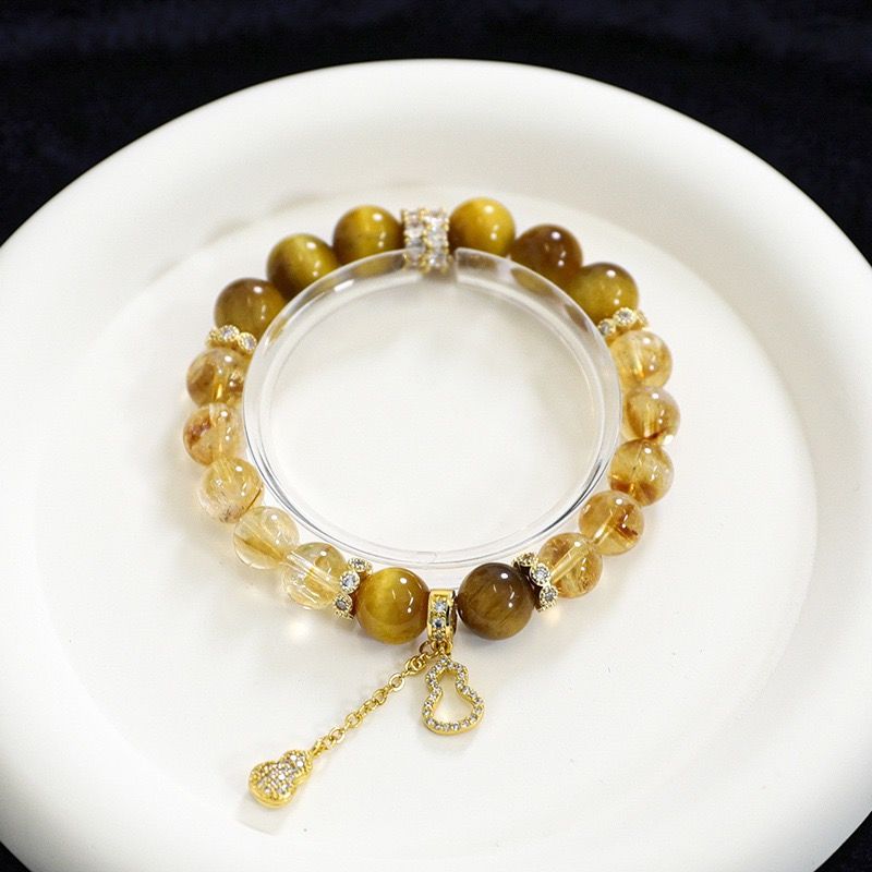 天然黄水晶黄塔金搭配虎眼石镶嵌女士手腕手串