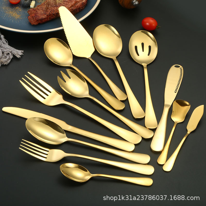 Amazon's best-selling stainless steel tableware public set: knife, fork, spoon, butter knife, cake spatula, service spoon, fork, soup shell, leaky details Picture