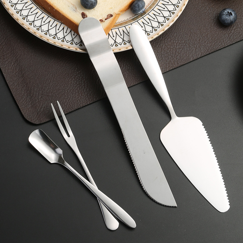 Stainless steel cake knife and fork set, cake spatula and fork set, Western-style dessert dual-purpose fork and spoon, mooncake knife and fork details Picture