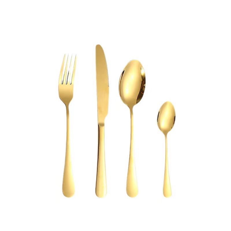 Cross-border Amazon Western cuisine knife, fork and spoon 4-piece stainless steel tableware, gold-plated gift box tableware set Item Picture