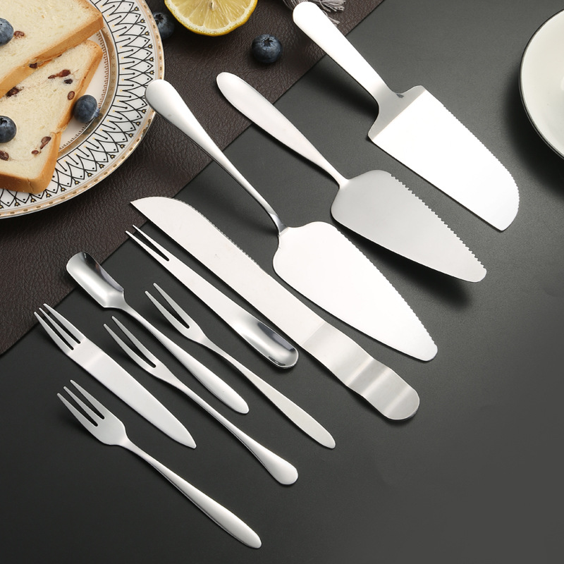 Stainless steel cake knife and fork set, cake spatula and fork set, Western-style dessert dual-purpose fork and spoon, mooncake knife and fork full figure