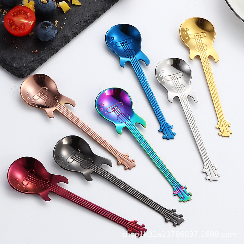Cross-border 304 stainless steel spoon, guitar spoon, ice bar spoon, music bar spoon, coffee blender spoon, mug spoon details Picture