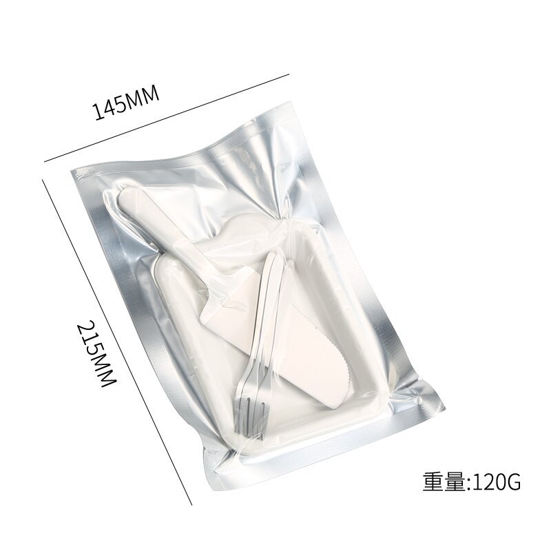 Vacuum stainless steel cake knife, fork, spoon and plate combination birthday cake tableware set, convenient bag, printed LOGO Item Picture