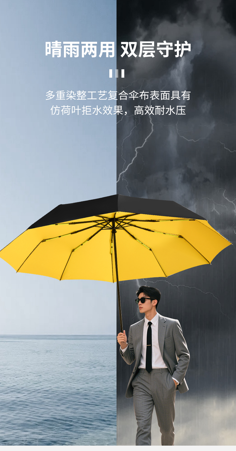 S3023 Large fully automatic umbrella Solid color black rubber umbrella Self-opening and closing umbrella suitable for both men and women, large universal umbrella for sunny and rainy days wholesale pic 10