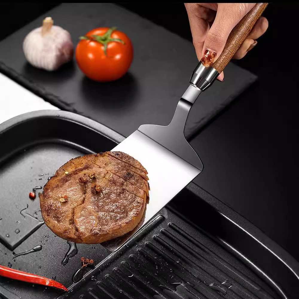 Stainless steel frying spatula for pancake and fruit, steak, teppanyaki, flat spatula for frying eggs, pancake spatula, pizza spatula full figure