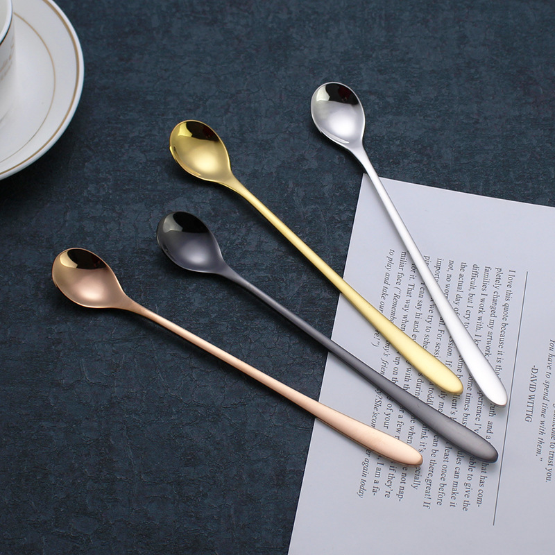Direct-sale 304 stainless steel coffee spoons, long-handled mixing spoons, extended creative ice spoons for beverages, and honey spoons for desserts details Picture