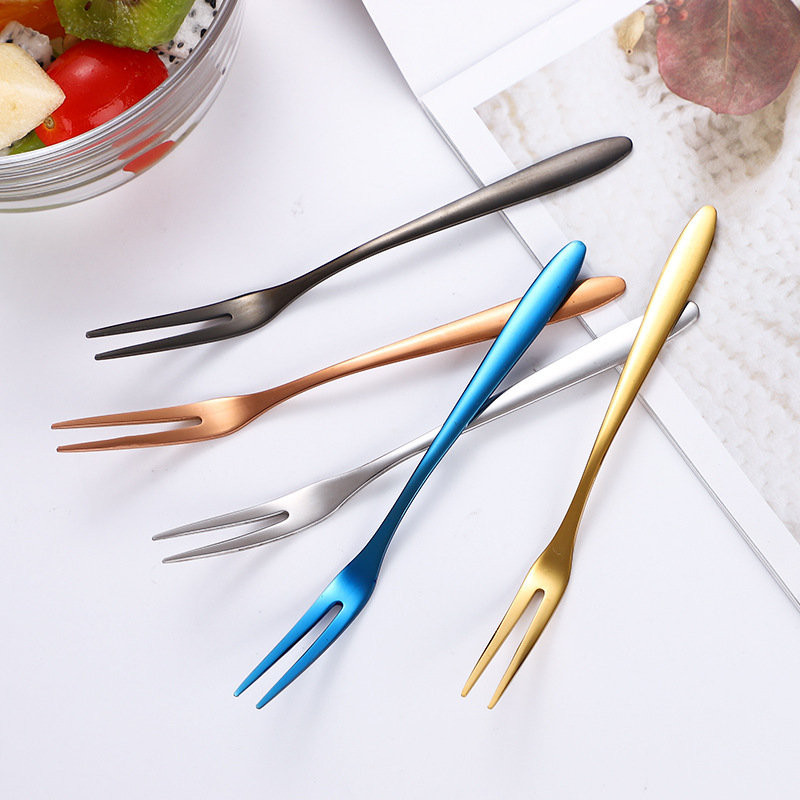 304 stainless steel fruit fork, salad fork, creative two-toothed cake fork, Western dessert signboard, hotel supplies tableware full figure
