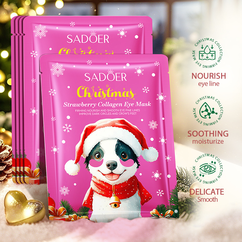 Full English SADOER Christmas Strawberry Collagen Eye Mask Moisturizing Eye Mask Cross-border export wholesale Specification drawing